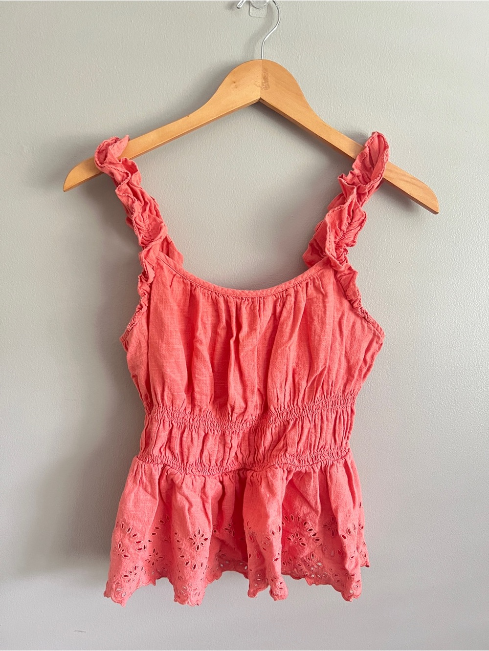 Women's Coral Ruffled Strap Eyelet Peplum Tank